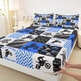 thumbnail image 4 of Castle Fairy Geometric Motocross Bike Full Size Sheets 4-Piece for Kids, Patchwork Extreme Ride Bed Sheets for Bedroom, Blue Black, 4 of 6