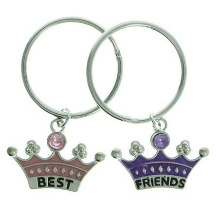 2 Piece Silver-Tone Pink & Purple Tiaras w/Rhinestones Best Friends Keychain (3 Piece Best Friends Keychain)