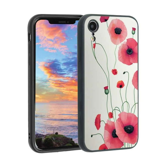 Compatible with iPhone XR Phone Case, Poppies-Pink-234 Case Men Women, Flexible Silicone Shockproof Case for iPhone XR