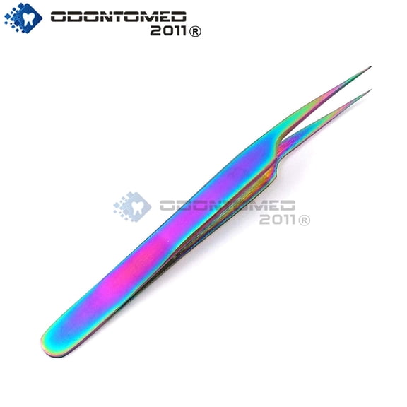OdontoMed2011® Stainless Steel Jeweler Style Tweezers #8 Multi Titanium Rainbow Color Fine Point Jewelry-making, Laboratory Work