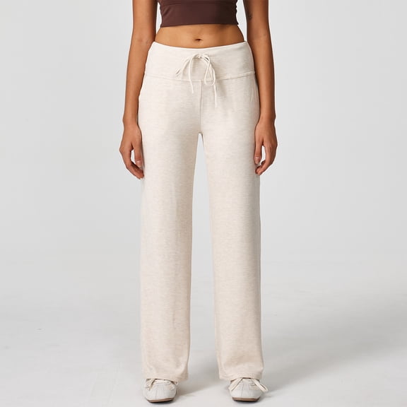 Xaqiouau Women's Waffle Knit Wide Leg Pants High Waist Drawstring Casual Loose Flowy Trousers Soft Comfy for Daily Lounge Yoga Workout Streetwear 2026 Trend