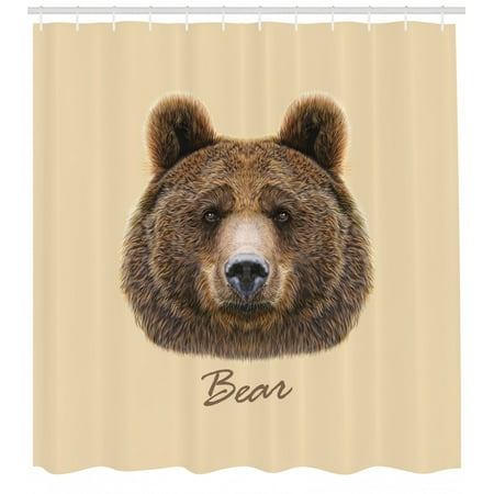 Bear Shower Curtain, Big Bear of North America and Eurasia Realistic Strong Wildlife Beast Zoo Animal, Fabric Bathroom Set with Hooks, 69W X 84L Inches Extra Long, Brown Sand Brown, by