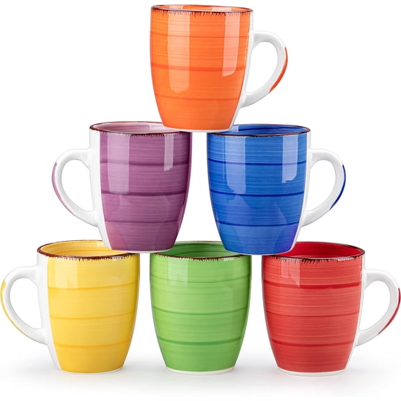 Bonita 12 Oz Coffee Mugs Set of 6, Ceramic Coffee Cups for Cappuccino, Latte, Tea, Cocoa, Warm Color