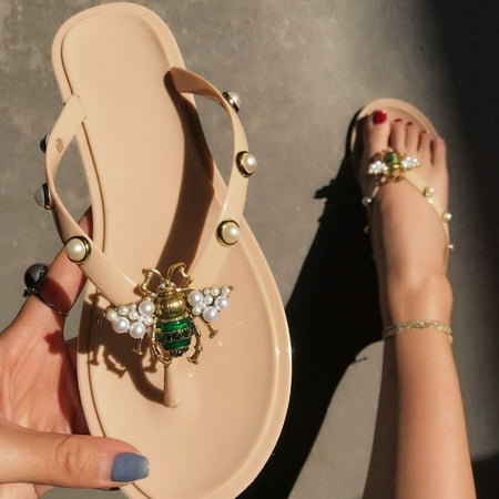 

YTJX Summer Fashion Clip Foot Sandals Craft Little Bee Lady Herringbone Sandals
