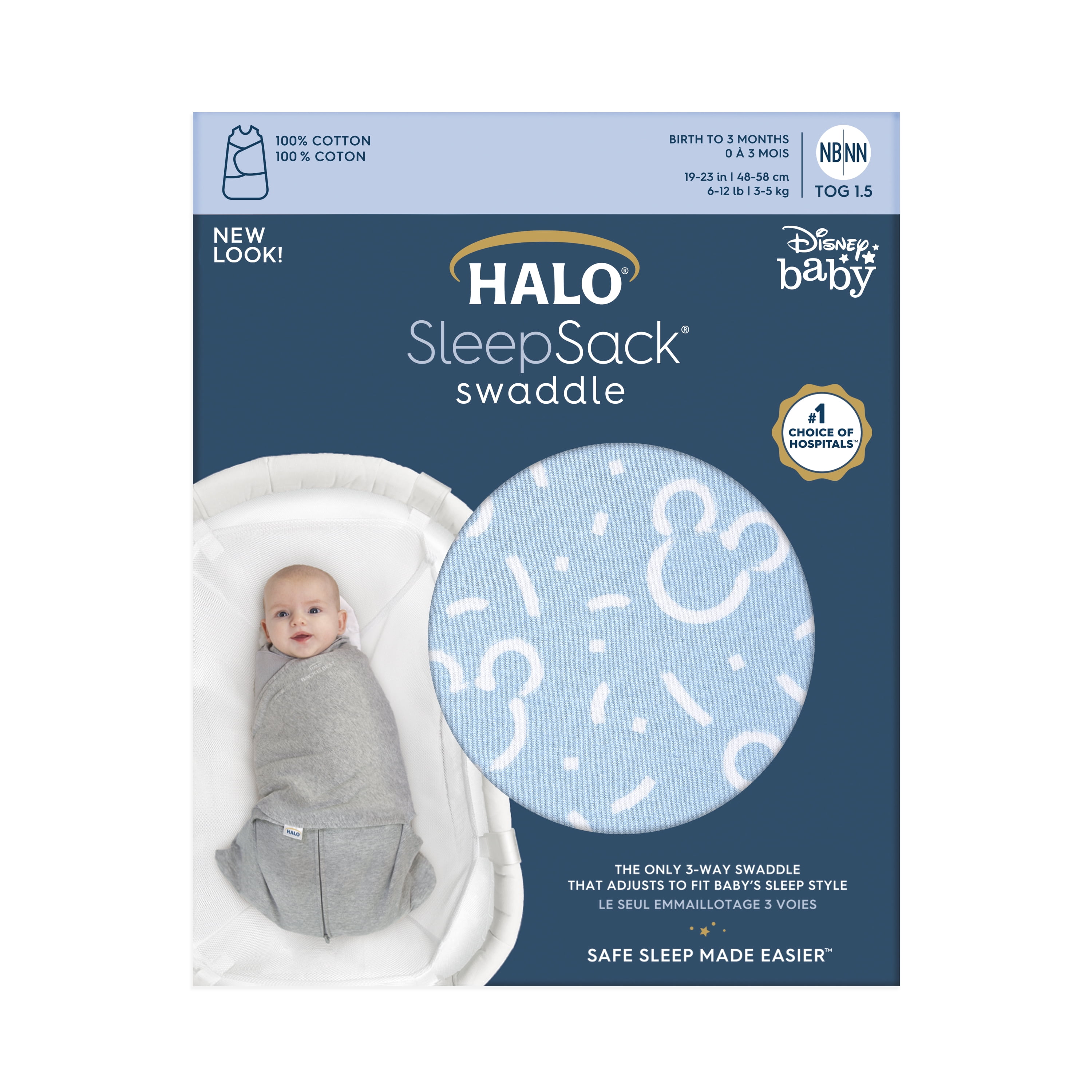 HALO® Sleepsack® x Disney Baby Wearable Blanket, 100% Cotton, Confetti Mickey - Blue, Infant Boys, Medium, 6-12 Months