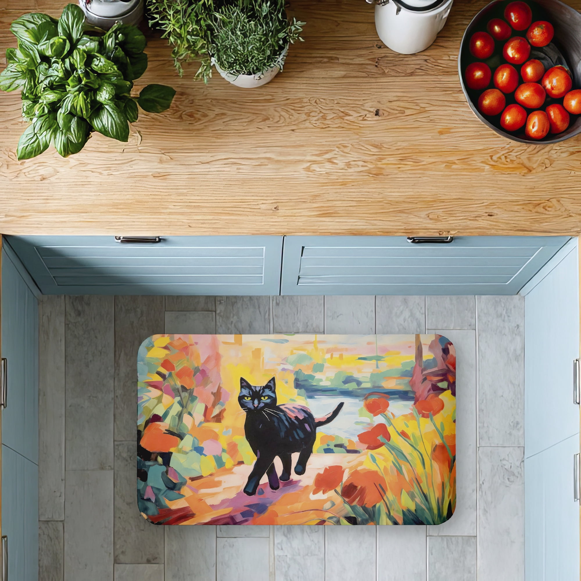 Stupell Industries Cat In Bright Harmonious Garden Printed Anti-Fatigue Floor Mat, design by Creative Studio