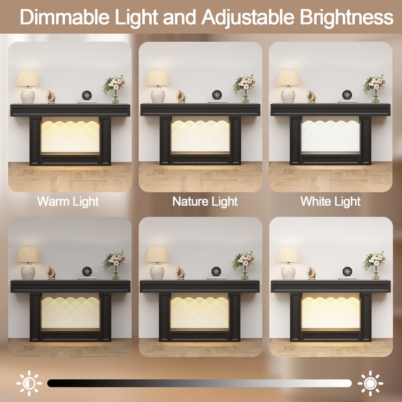 PLAMLE 63 Inch 2-Tier Console Table with Sensor Lights, U-Shaped Base Sofa Table for Entryway, Hallway, Living Room, Foyer, Narrow Small Spaces