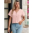 thumbnail image 3 of Chiclily Womens Summer Blouses Tops Light Pink Lightweight Short Sleeve V Neck Cardigan Button-Up Shirts with Pockets, Size Large, 3 of 7