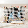 thumbnail image 3 of Hello Spring Gnome Pillow Covers 2 Pack Country Pink Purple Tulip Flower Gnome Floral Black Plaid Pillowcase Waterproof Outdoor Throw Pillow Cover for Patio Garden Square Cushion 24”x24”, 3 of 9