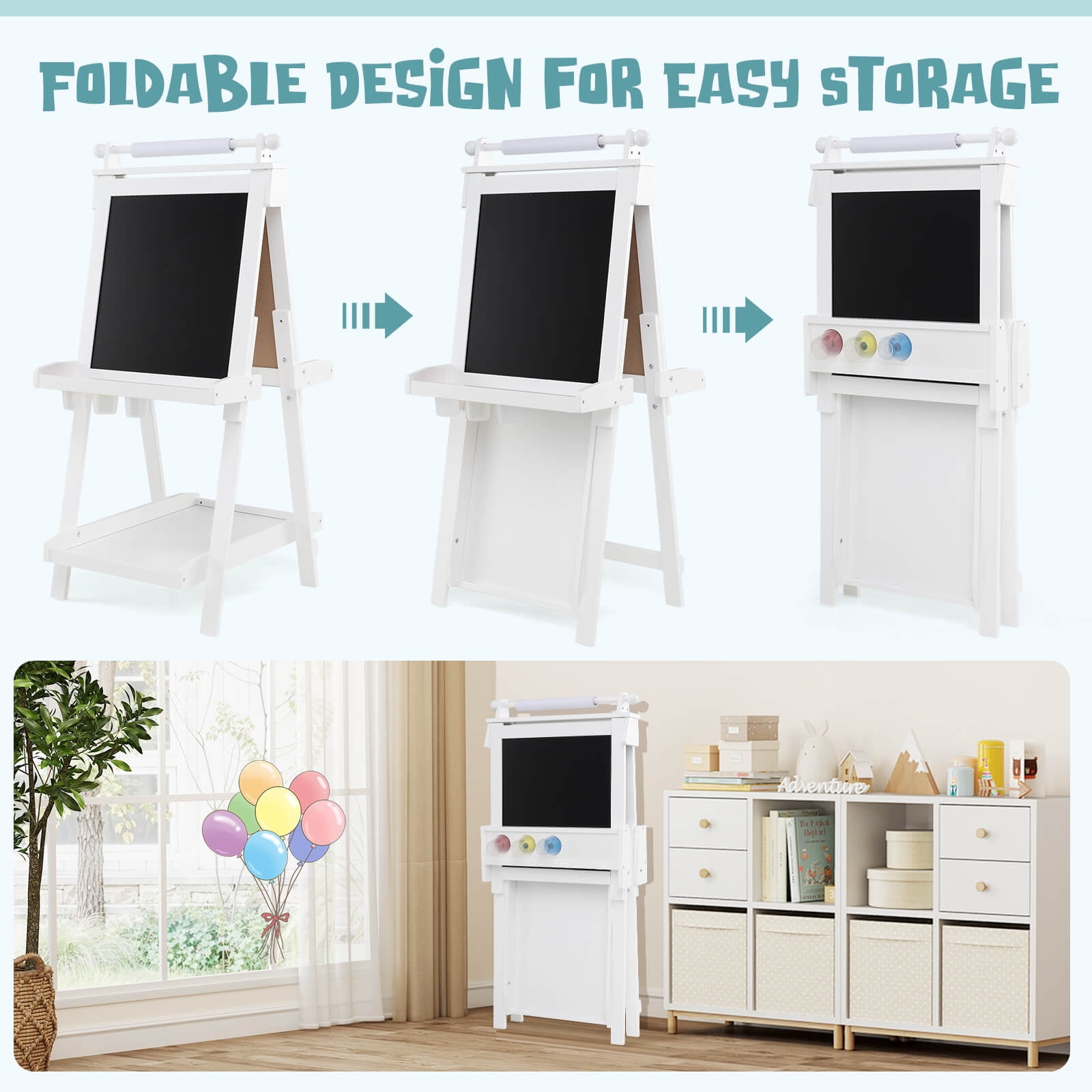 Costway Foldable Easel for Kids 3-in-1 Double-sided Art Easel with Chalkboard White