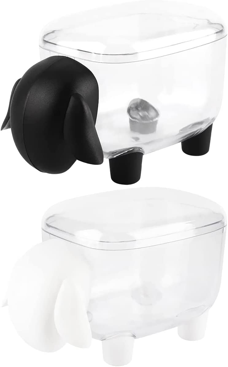 Boîte de Rangement pour Tampons en Coton, 2 Pièces Distributeur de Coton en Coton Boîte de Rangement pour Tampons en Coton en Forme de Mouton Transparent avec Couvercle Cure-Dents, Trombones, Etc.