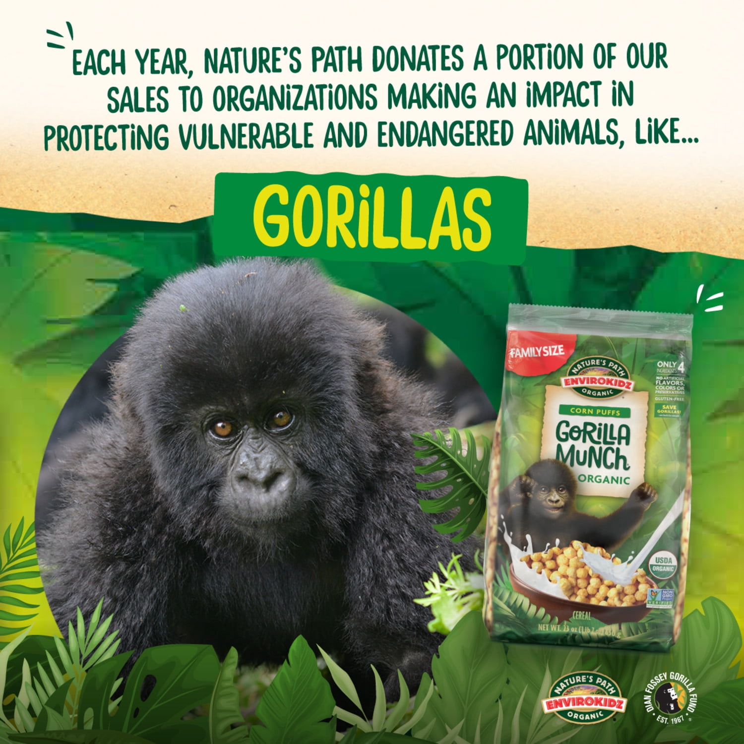 EnviroKidz Organic Gorilla Munch Breakfast Cereal, 23oz Bag (pack of 6)