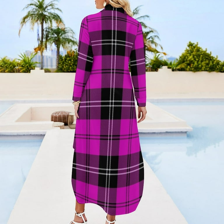 pink tartan brand dress SSYS Everly Velvet Bow Trim Puff Sleeve Shift Dress In Pink Tartan