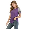 thumbnail image 6 of Women's Basic T Shirt Casual Short Sleeve Leopard Color Block Tunic Comfy Stripe Crewneck T Shirt Top  Elbow Sleeve T Shirts, 6 of 8