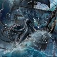 thumbnail image 5 of Orinice  Navy Blue Octopus Beach Shower Curtain Nautical Kraken Pirate Ship Boys Kids Bathroom Curtain Set Sea Wave Sailboat Moon Ocean Night Bath Curtain Fabric Bathroom Decor with  60x72, 5 of 7