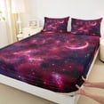 thumbnail image 4 of Feelyou Pink Dreamy Galaxy Twin Sheet Sets, Moon Stars Starry Sky Twin Fitted Sheet, Teens Kids Boys Girls Flat Sheet, Breathable Home Decor, 3-Piece, 4 of 8
