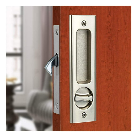 LWZH 6.3" Silver Invisible Recessed Handle Latch with Keys Interior Pocket Door Lock Sliding Barn Door Lock Furniture Hardware (1 Pack)
