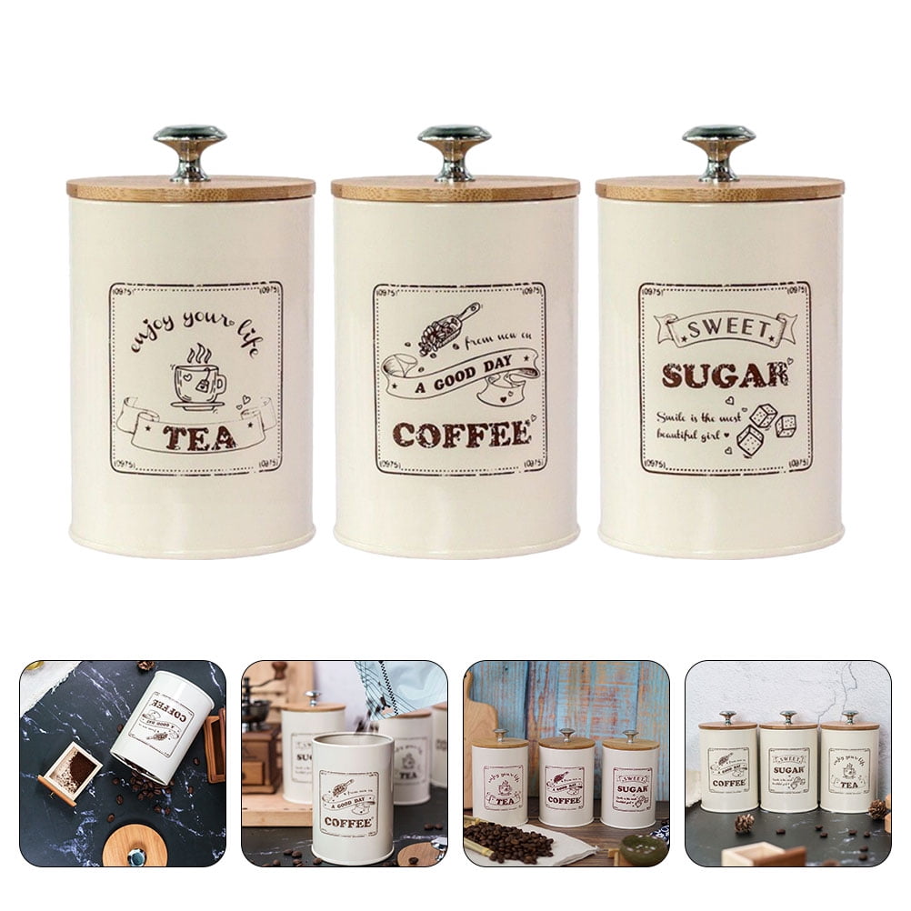 KOVOT 3 Piece Ceramic Canister Set for Storage - Ivory White