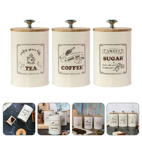 ELAYARD 3-Piece Airtight Metal Canister Set for Coffee, Tea, Sugar Storage with Assorted Colors and Vintage Farmhouse Style