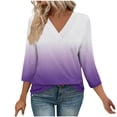 thumbnail image 1 of Yuyuzo Hauts 3/4 Longueur Femmes T-Shirts Col Rond Bloc de Couleur Haut d'Été Ample, 1 of 7