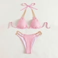 thumbnail image 4 of B91xZ Triangle Bikini Femmes Mode String Bas Deux Pièces Bikini Bretelles Doubles Mignon Maillot de Bain Triangle Bain, Rose XL, 4 of 5