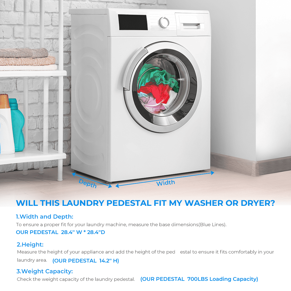 28.4" Washing Machine Pedestal with Drawer and Upper Panel Matalde Laundry Pedestal Upgraded Design, Washer and Dryer Stand, White