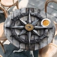 thumbnail image 3 of Compass Round Fitted Table Cover Nautical Wood Grain Waterproof Table Cloth with Elastic Edge Wipeable Tablecloth for Picnic Camping Party Fits 45"-54" Diameter, 3 of 8
