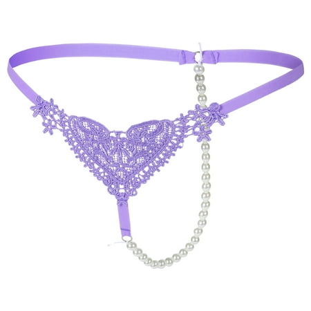 Support Underwear for Women Vintage Thong Panties Large Women s Solid Color Sexy Beaded Transparent Low Waist Lace Heart Embroidery Thong Panties