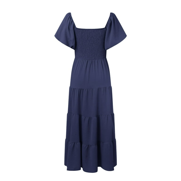 Navy Pleated Empire Puff Sleeve Dress Navy Pleated Empire Puff Sleeve Dress