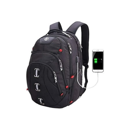 Swissdigital Pixel Travel Laptop Backpack-Laptops Backpack with USB Charging Port Smart Bag with RFID for Men & Women School Computer Bags Fits 15.6" Laptop and Notebook, Black SD-857