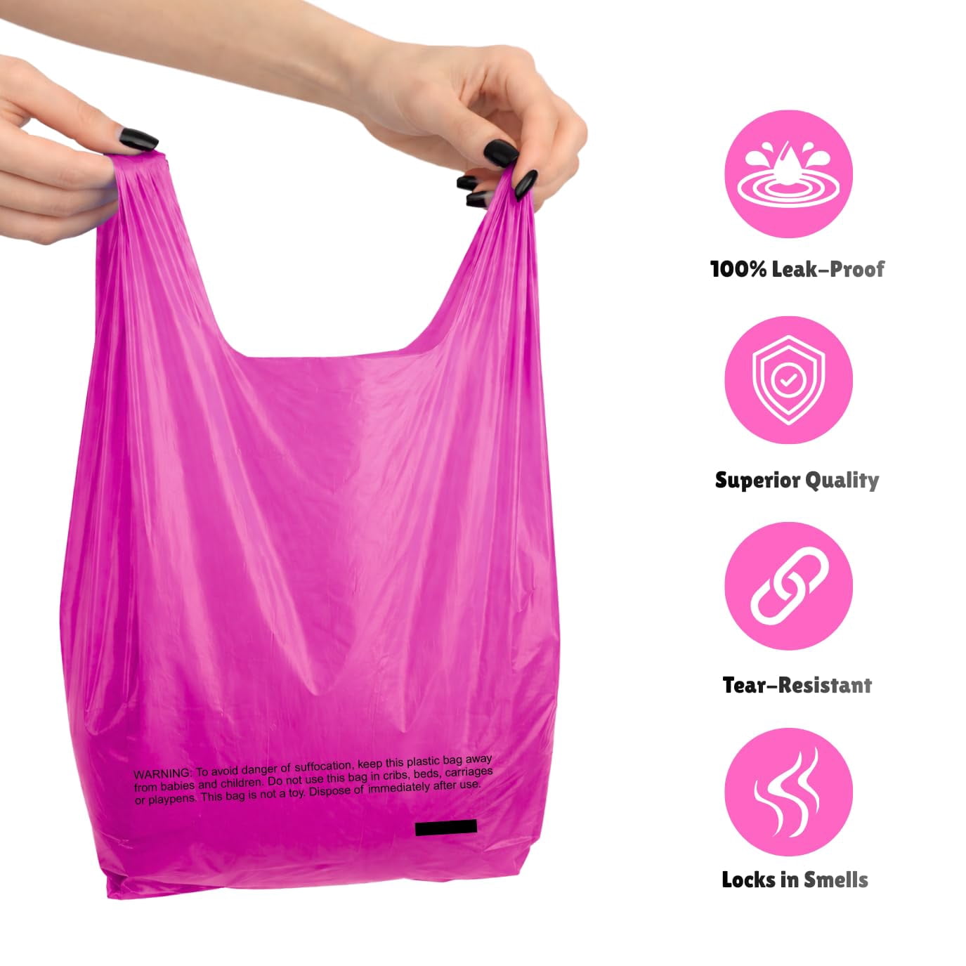 Baby Disposable Diaper Sacks (500 ct.) Lavender Scented, Easy-To-Tie Tabs, Diaper Disposal Pet Waste Bags Bulk Diaper Sacks Dog Poop Bags Cat Waste Bags Sanitary Pads Disposal (500 Bags, Pink)
