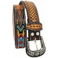thumbnail image 2 of 25-26   Kids Youth Western Rodeo Floral Tooled Beaded Leather Belt 26RT23C1, 2 of 3