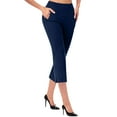 thumbnail image 2 of Uqiangy Capri Pants for Women Dressy Pull On Stretch High Waisted Crop Work Leggings with Pockets igh Waisted Pull On Dress Pants Slim Straight Leg Stretchy Waist Capris Trousers Pants Navy L, 2 of 6