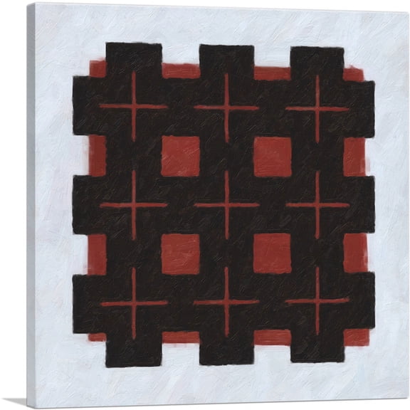 ARTCANVAS Modern Black Grid Over Red Square Canvas Art Print - Size: 18" x 18" (0.75" Deep)