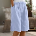 thumbnail image 2 of Ahdbta Womens Cotton Linen Bermuda Shorts Wide Leg Knee Length Summer Casual Long Shorts High Waisted Drawstring Shorts with Pockets, 2 of 9