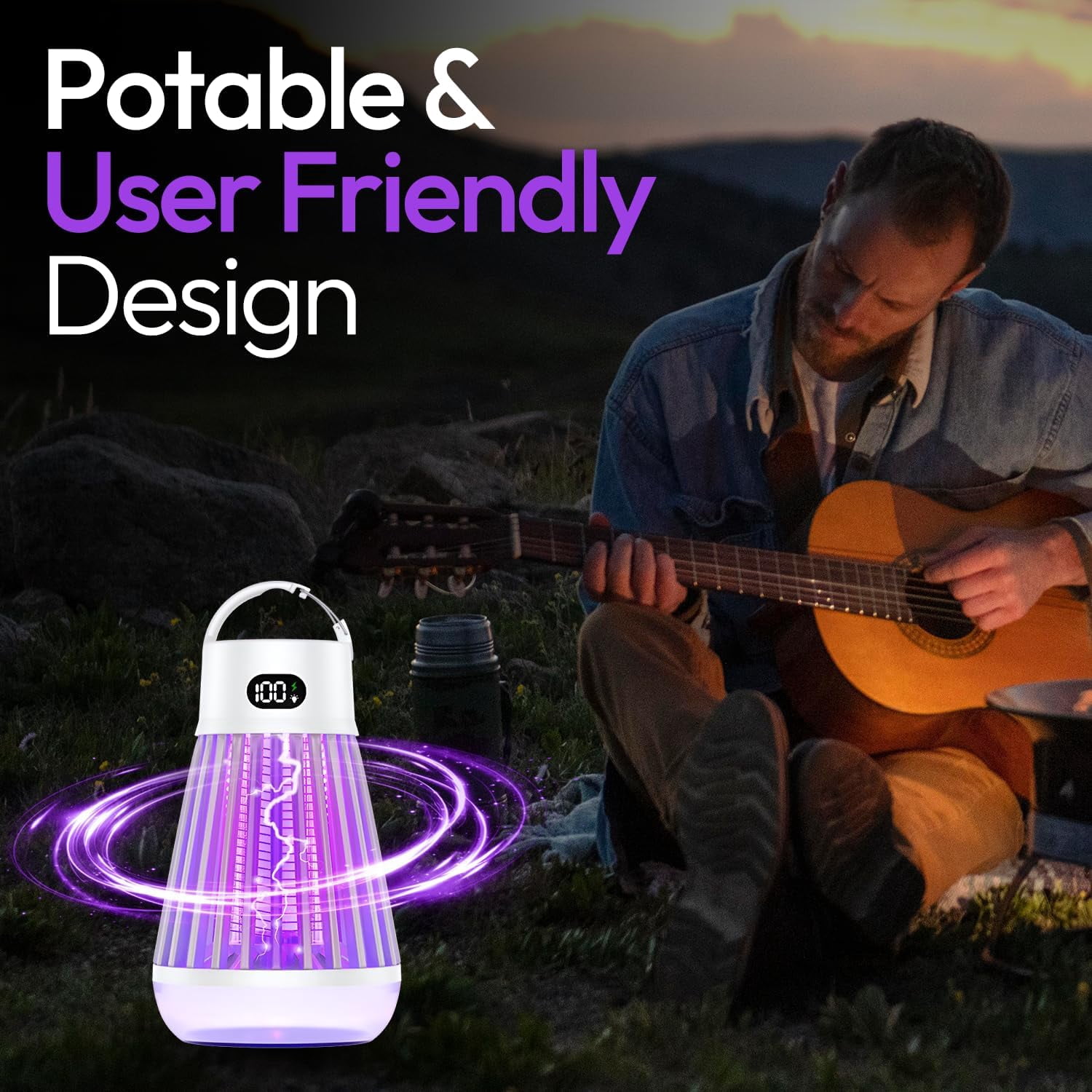 Portable Bug Zapper, Indoor & Outdoor, Cordless Rechargeable Mosquito Zapper, Hanging Hook, 1600V High Voltage, Trap for Fly, Insect, Mosquito & Bugs, Home Garden Patio Backyard
