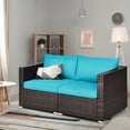 thumbnail image 3 of Patiojoy 2-Piece Patio Wicker Corner Sofa Set Rattan Loveseat with Removable Cushions Turquoise, 3 of 7