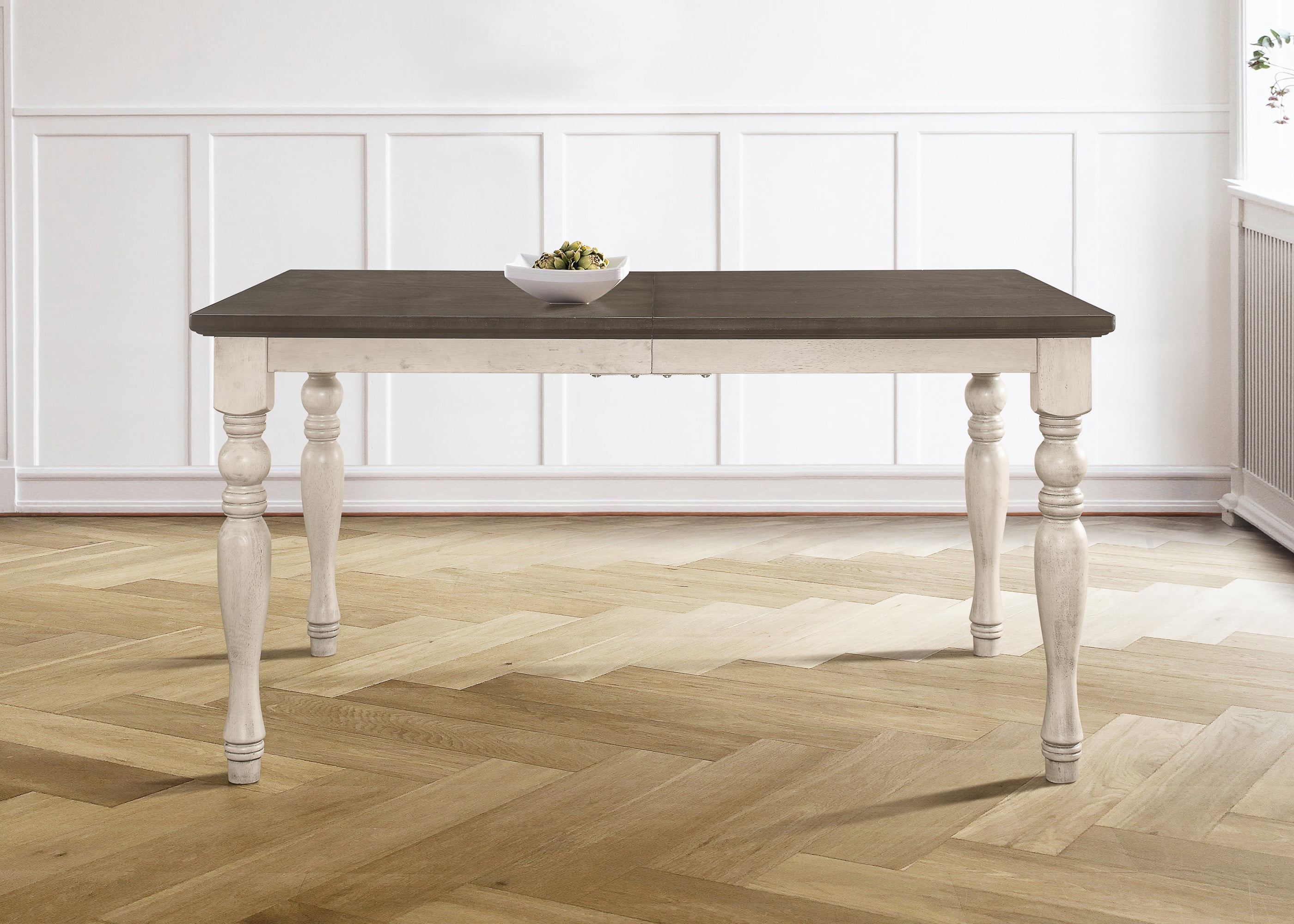 Home Design Savannah Rectangular Dining Table with Middle Divided Top, Turned Legs, Two-Tone Wood Finish, Modern Style, Durable Construction, Easy Assembly