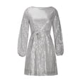 thumbnail image 4 of Cocktail Dresses for Women Loose Long Sleeve Straight Sequin Glitter Dress Party Sequin Beaded Dress for Prom, Red Carpet Events, and Birthday Celebrations. Silver S, 4 of 5