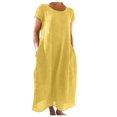 thumbnail image 1 of CHOK Robe Décontractée en Lin à Manches Courtes Col Rond pour Femmes Couleur Unie Coton Lin Robe d'Été 2024 avec Poches Gris TG, 1 of 5