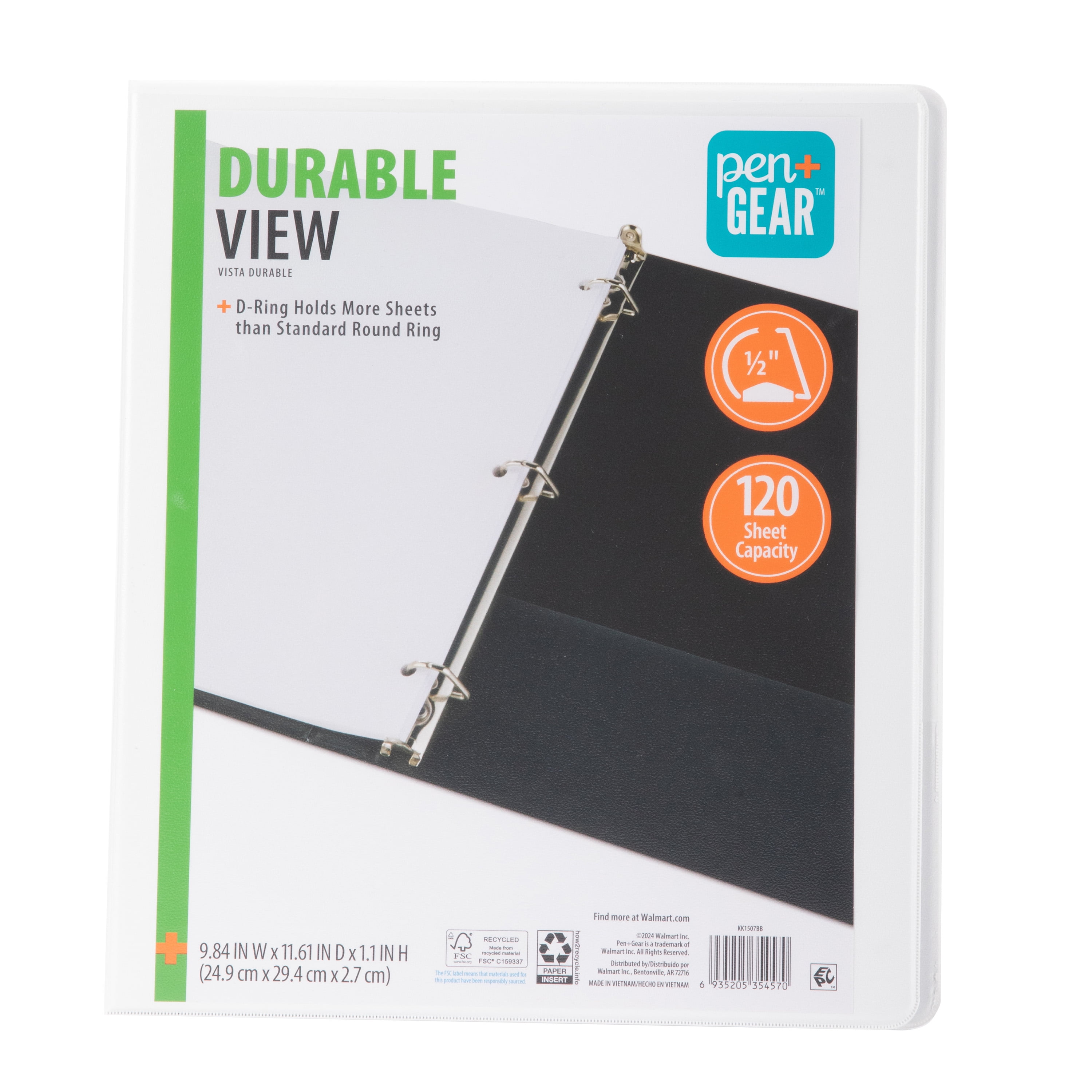 (2 pack) Pen+Gear Durable View 1/2 in D-Ring Binder, White
