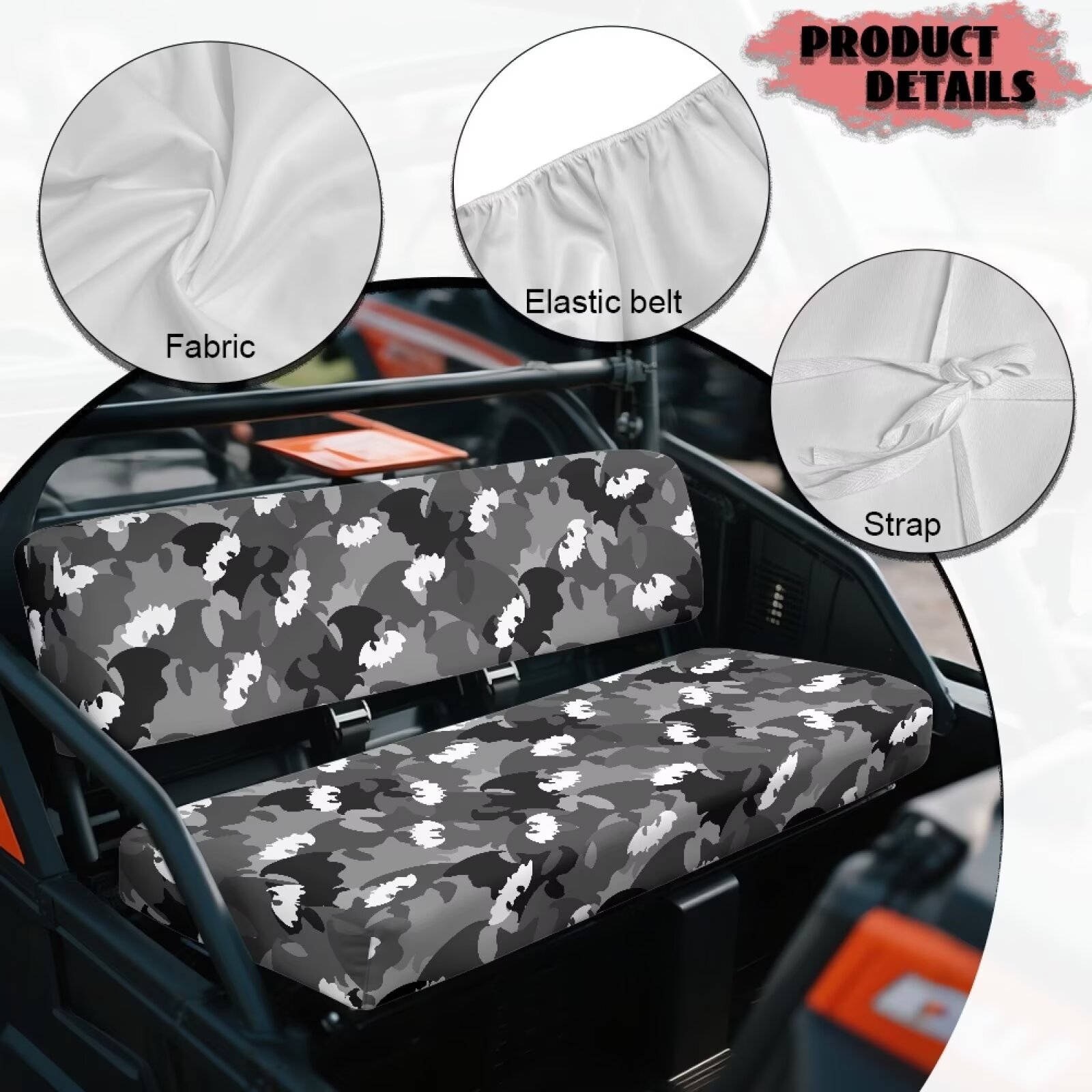 Uorisanigo Mule Seat Cover Anti-Slip Bat Camouflage UTV Front Bench Seat Cover Fit for Kawasaki Mule 3010 Diesel 4x4 2003-2008 UTV Pioneer Seats Accessories for All Seasons Windproof