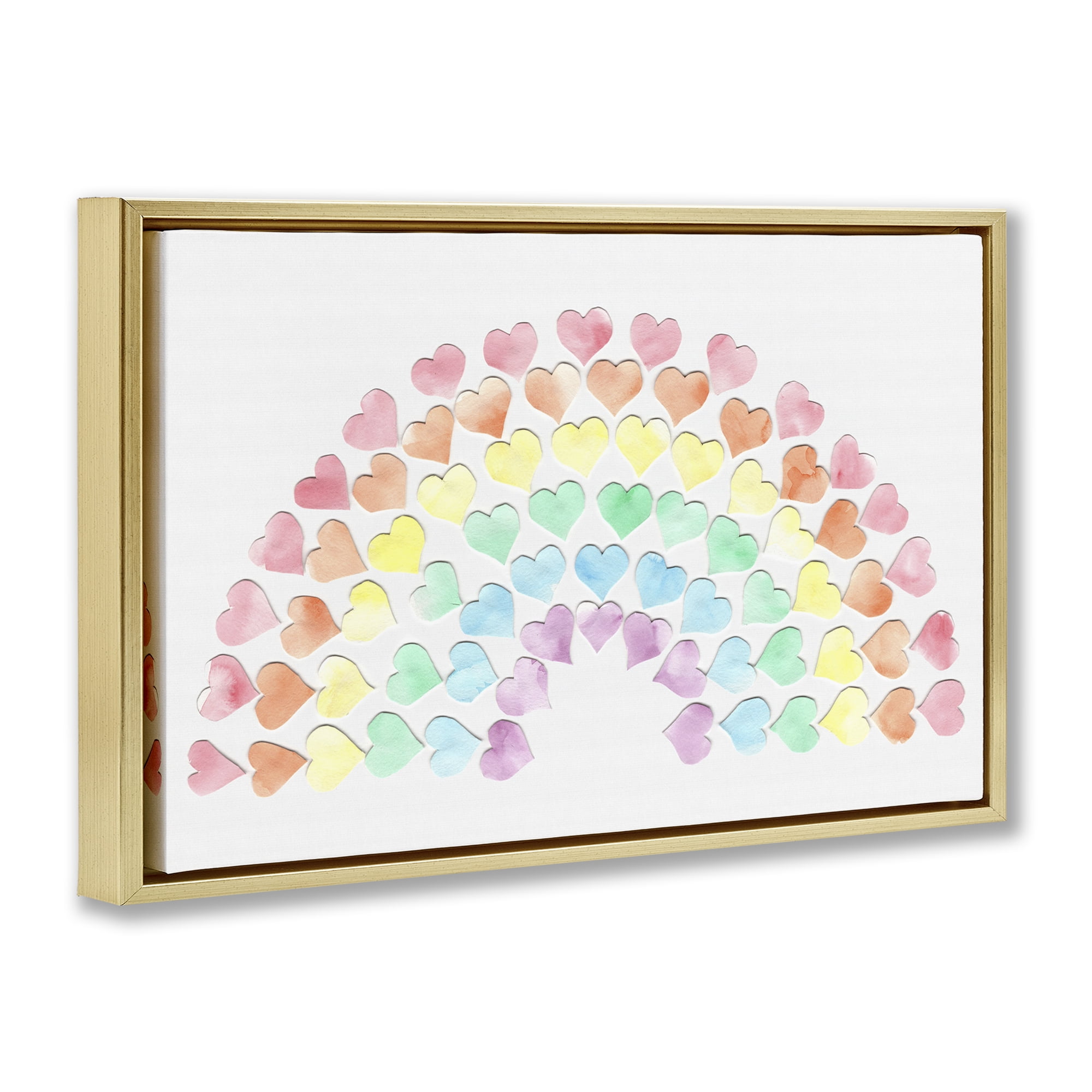Stupell Industries Rainbow of Hearts Landscape Painting Gold Floater Framed Art Print Wall Art, 31 x 21