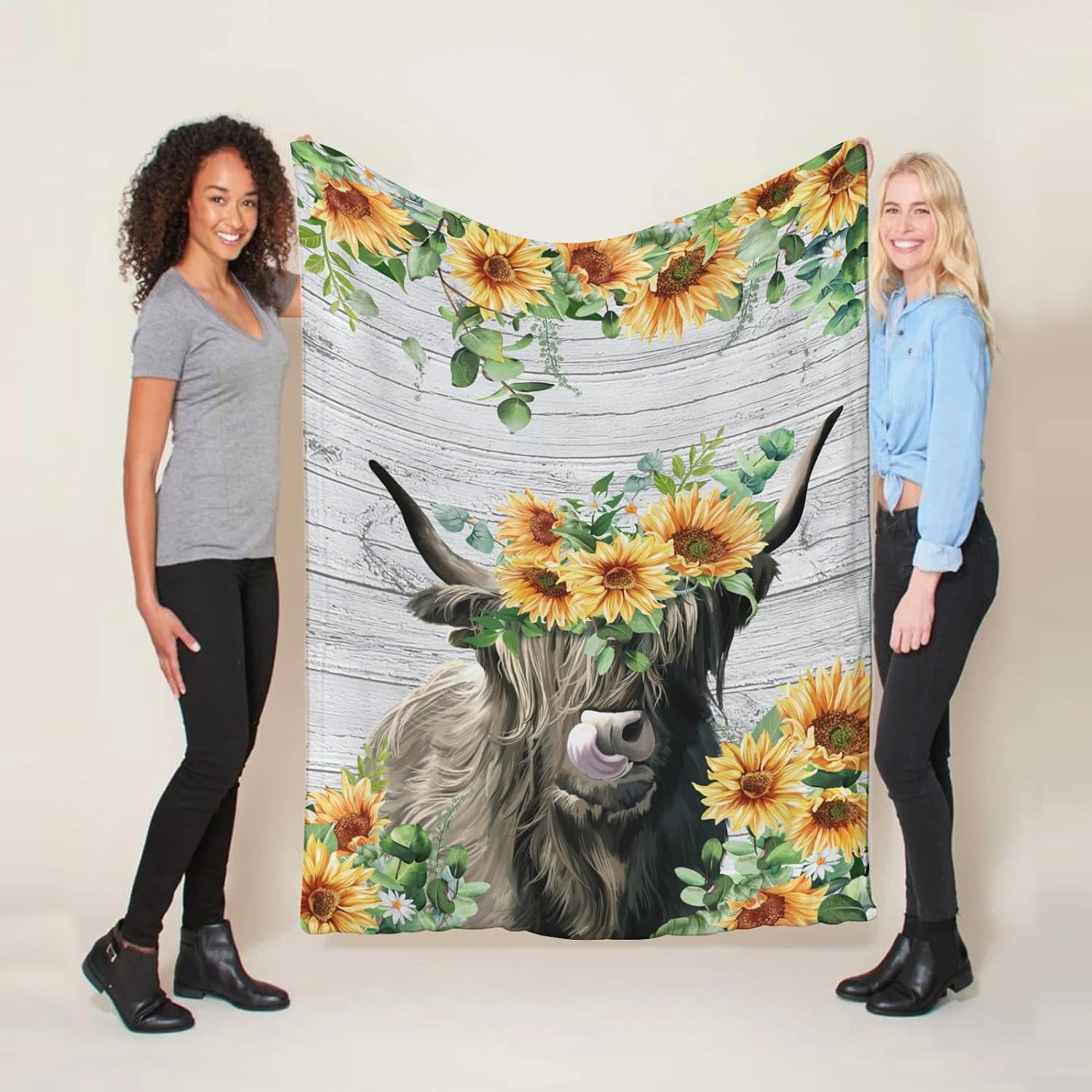 Highland Cow Sunflower Cow Blanket Baby Blanket High Definition Flowers Flannel Throw Blankets Super Warm Travel Blankets for Kids Baby 40x50inch
