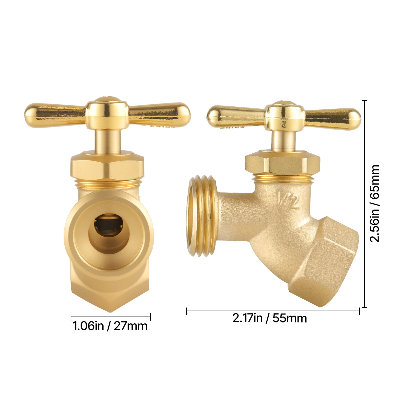 KFFKFF 1/2" FIP x 3/4" MHT Garden Valve, Multi-Turn Outdoor Faucet, Durable Brass Hose Bibb, Water Spigot for Plumbing, Fits Copper and Galvanized Pipes