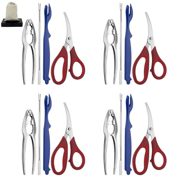 VASDEV Seafood Tools Set includes 4 Crab Crackers 4 Seafood Fork 4 Lobster Crackers 4 Seafood Scissors -Nut Cracker and Storage Bag(17 Piece )