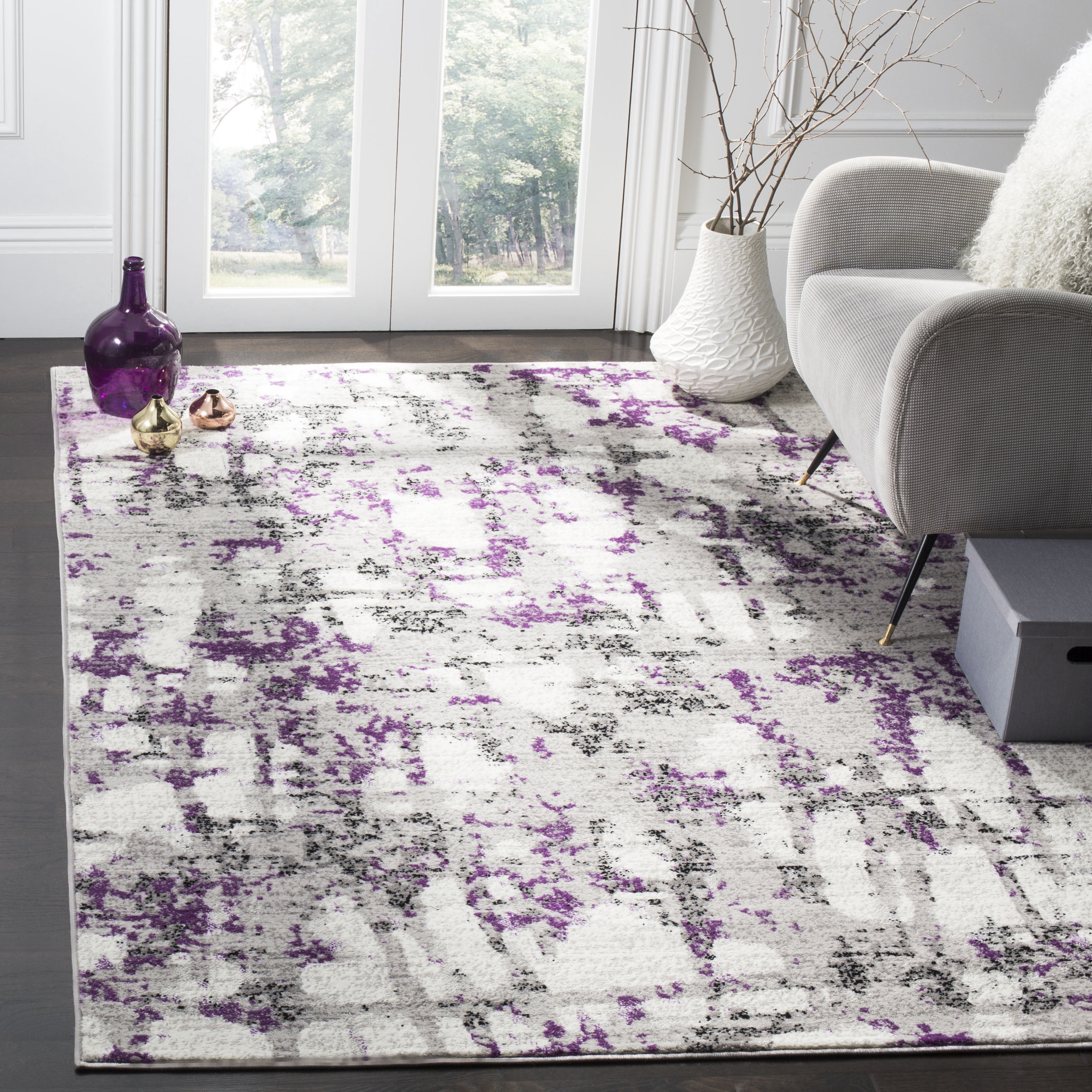 SAFAVIEH Skyler Langston Distressed Area Rug, Grey/Purple, 2' x 4'