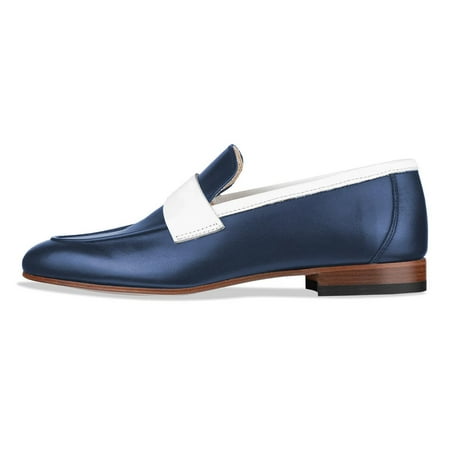 YDN Women Business Strap Loafers Round Closed Toe Slip On Flats Pumps Block Low Heels Office Daily Dressy Shoes Size 7 Blue
