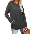 thumbnail image 3 of Womens Tops Color Block Pullover Long Sleeve T Shirts with Pockets Crew Neck Tunic Blouse, 3 of 5