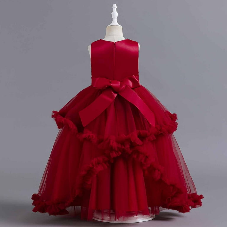 Diufon Children Baby Girls Princess Skirt Sleeveless Puffy Dress Birthday  Party Bow Pleated Elegant Dresses (13-14 Years, Wine) - Walmart.com